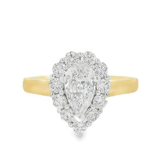 0.70ct D VS2 Pear Cut Halo Diamond Engagement Ring in 18ct Yellow Gold