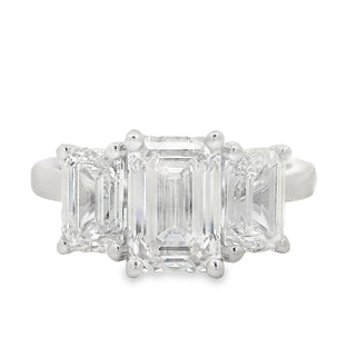 2.10ct Three Stone Emerald Cut Lab Grown Diamond Ring in Platinum