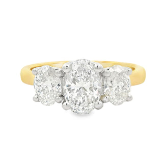 1.01ct D VS2 Oval Cut Three Stone Diamond Engagement Ring in 18ct Yellow Gold