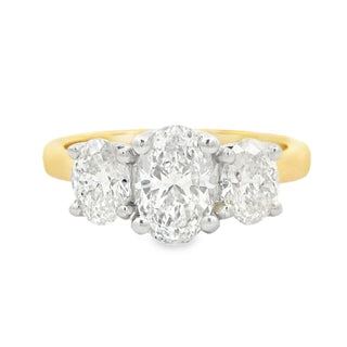 1.01ct D VS2 Oval Cut Three Stone Diamond Engagement Ring in 18ct Yellow Gold