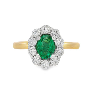 Emerald and Diamond Oval Cluster Ring in 18ct Yellow Gold
