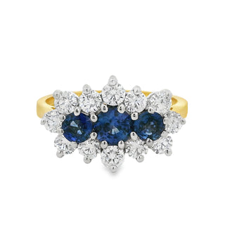 Sapphire and Diamond Fancy Cluster Ring in 18ct Yellow Gold