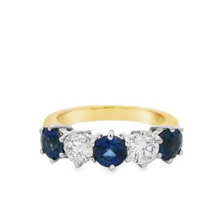Sapphire and Diamond Five Stone Ring in 18ct Yellow Gold