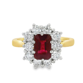 Ruby and Diamond Cluster Ring in 18ct Yellow Gold