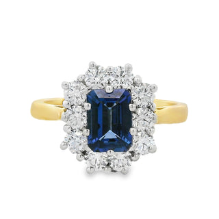 Sapphire and Diamond Cluster Ring in 18ct Yellow Gold