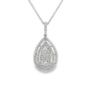 1.20ct Invisible Set Pear Shaped Diamond Cluster Pendant in 18ct White Gold on 9ct White Gold Trace Chain