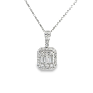 0.33ct Invisible Set Fancy Cluster Diamond Pendant in 18ct White Gold on 9ct White Gold Trace Chain