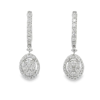 0.99ct Invisible Set Oval Cluster Diamond Drop Earrings in 18ct White Gold