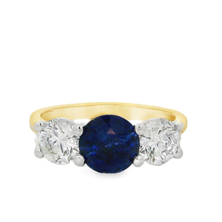 Sapphire and Diamond Trilogy Ring in 18ct Yellow Gold