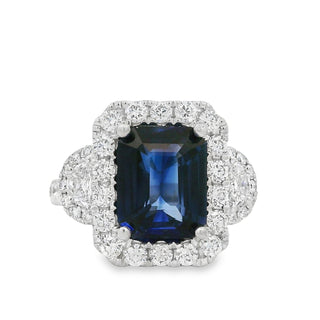 Sapphire and Diamond Fancy Cluster Ring in Platinum