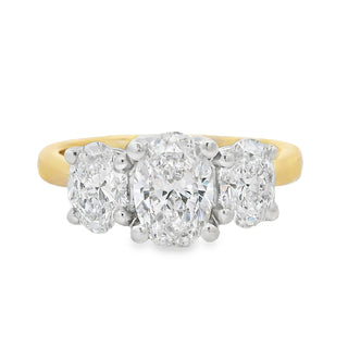 0.90ct D VS1 Oval Cut Three Stone Diamond Engagement Ring in 18ct Yellow Gold