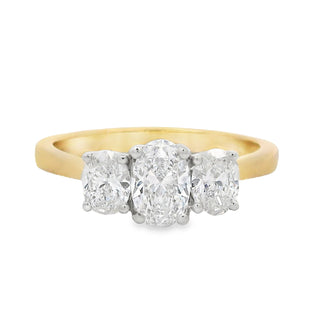 0.50ct D VS2 Oval Cut Three Stone Diamond Engagement Ring in 18ct Yellow Gold