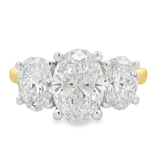 1.55ct Three Stone Oval Cut Lab Grown Diamond Ring in 18ct Yellow Gold
