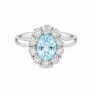 Aquamarine and Diamond Oval Cluster Ring in Platinum